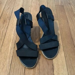 Tahari strappy black wedge